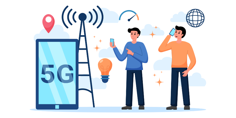 Illustration af 5G-teknologi og brug af det billigste mobilt bredbånd via smartphones